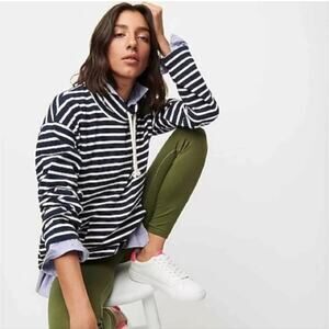 J CREW Funnelneck Pullover Sweatshirt In Blue Striped Mariner Cloth Preppy Sz L